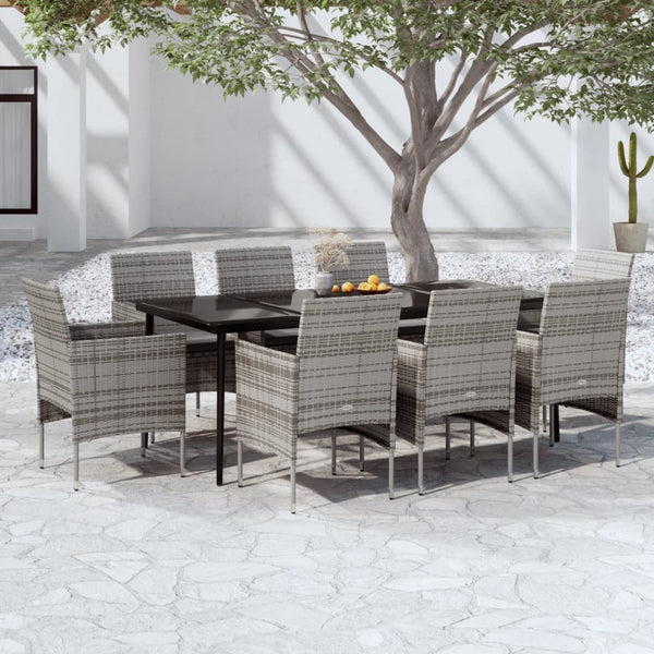  9 Piece Garden Dining Set with Cushions Grey and Black