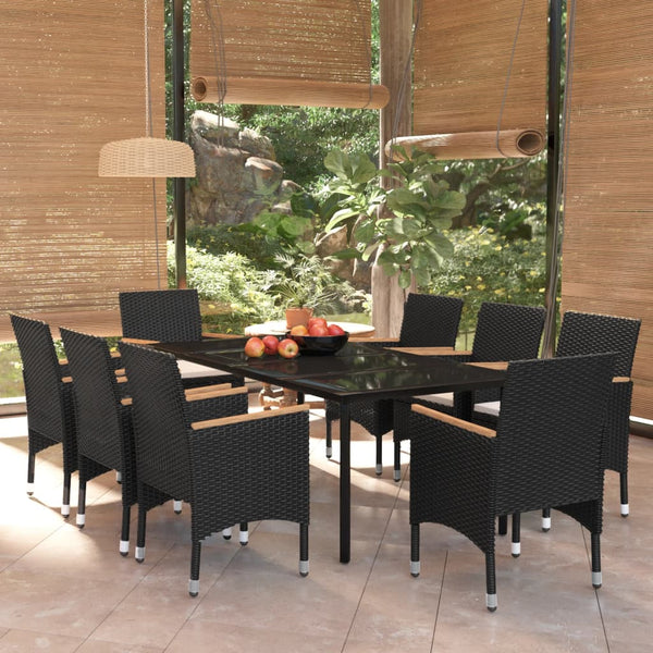  Chic Fresco Dining: 9-Piece Garden Dining Set in Stylish Black with Cushions