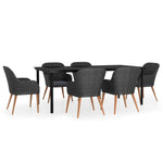 Elegant Al Fresco Dining: 7-Piece Garden Dining Set in Stylish Black with Cushions