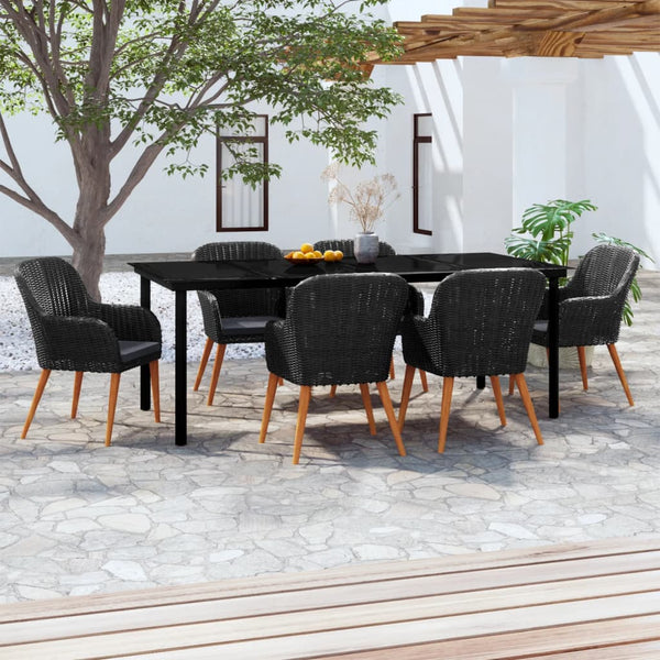  Elegant Al Fresco Dining: 7-Piece Garden Dining Set in Stylish Black with Cushions