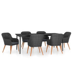 Chic Al Fresco Dining: 7-Piece Garden Dining Set in Sleek Black with Plush Cushions