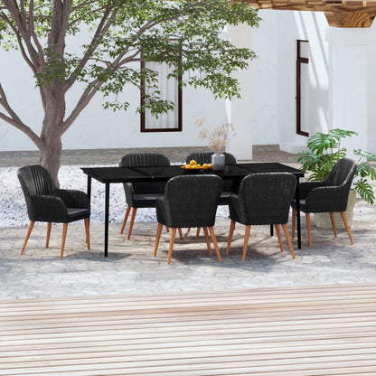 Chic Al Fresco Dining: 7-Piece Garden Dining Set in Sleek Black with Plush Cushions