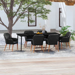 Chic Al Fresco Dining: 7-Piece Garden Dining Set in Sleek Black with Plush Cushions