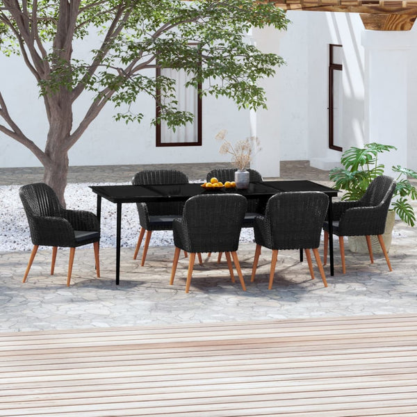  Chic Al Fresco Dining: 7-Piece Garden Dining Set in Sleek Black with Plush Cushions