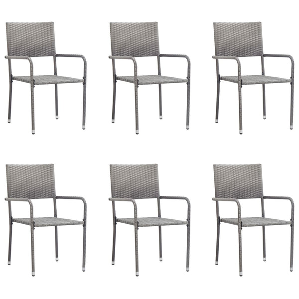  Garden Dining Chairs 6 pcs Stackable Grey Poly Rattan