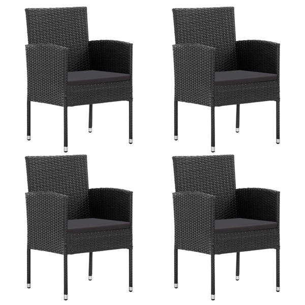  Garden Chairs with Black Cushions 4 pcs Black Poly Rattan