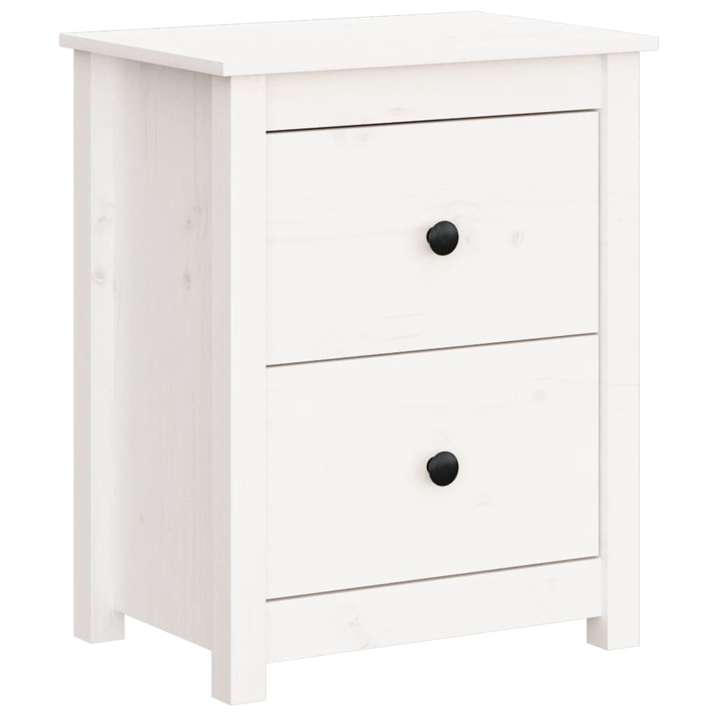 Bedside Cabinet White Solid Wood Pine - 50×35×61.5cm