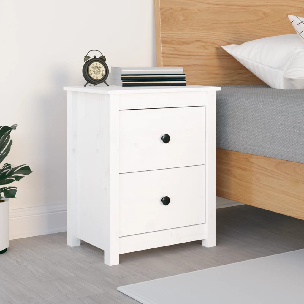 Bedside Cabinet White Solid Wood Pine - 50×35×61.5cm