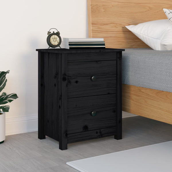  Bedside Cabinet Black - Solid Wood Pine