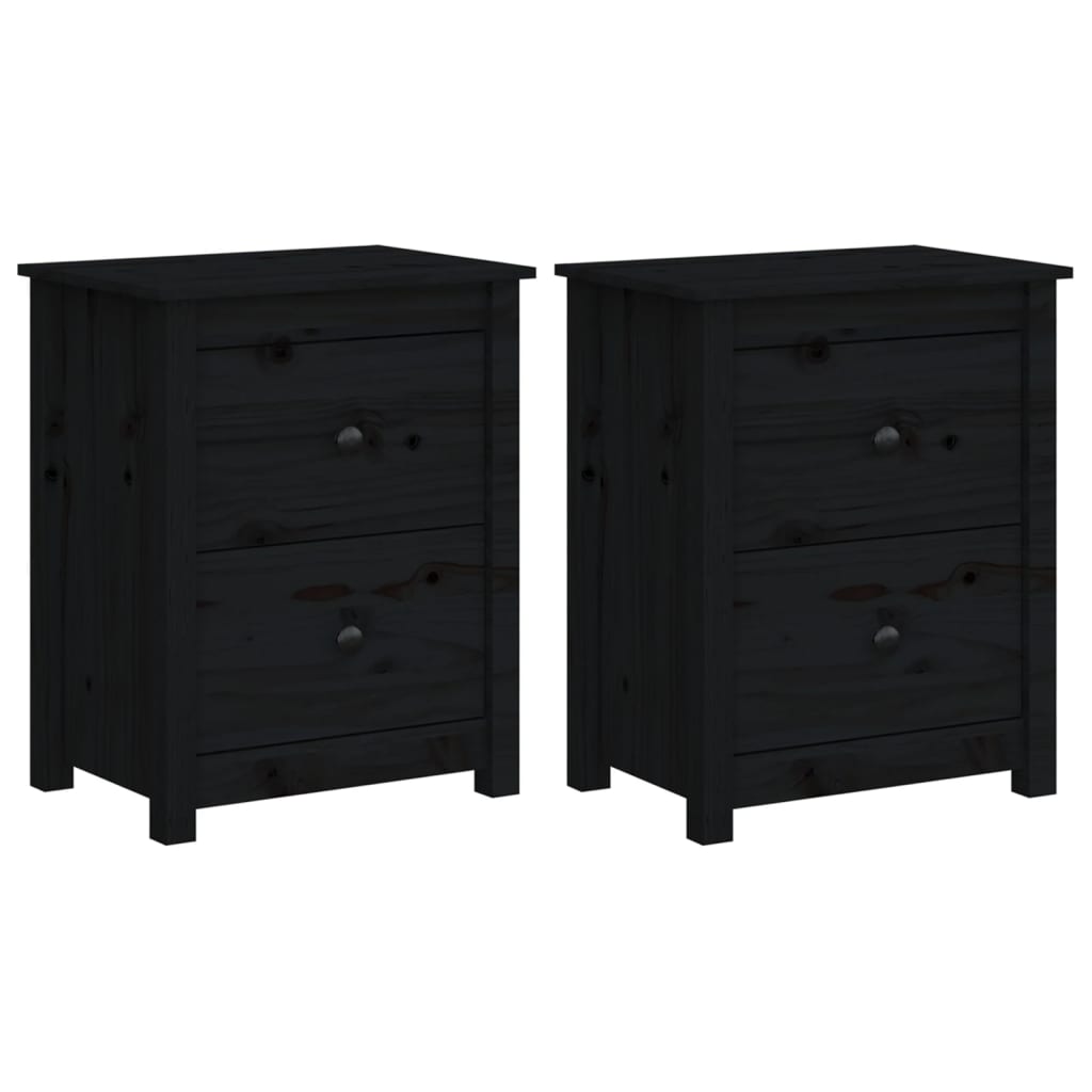 Bedside Cabinets 2 pcs Black Solid Wood