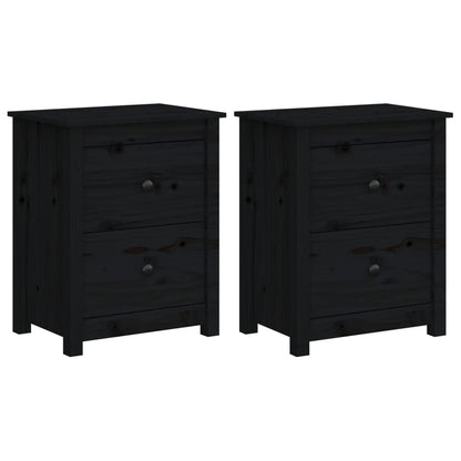 Bedside Cabinets 2 pcs Black Solid Wood