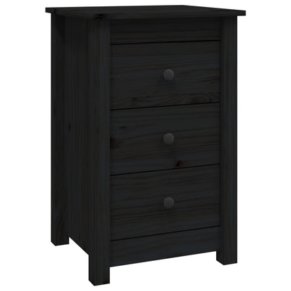 Bedside Cabinet Black Solid Wood Pine