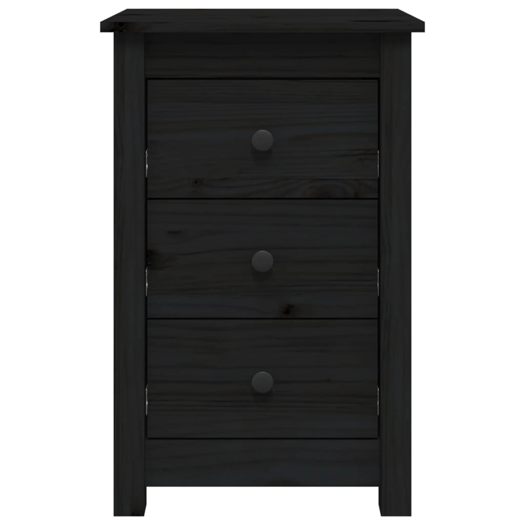 Bedside Cabinet Black Solid Wood Pine