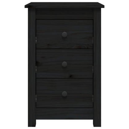 Bedside Cabinet Black Solid Wood Pine