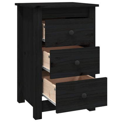 Bedside Cabinet Black Solid Wood Pine