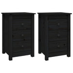 Bedside Cabinets 2 pcs Black Solid Wood Pine