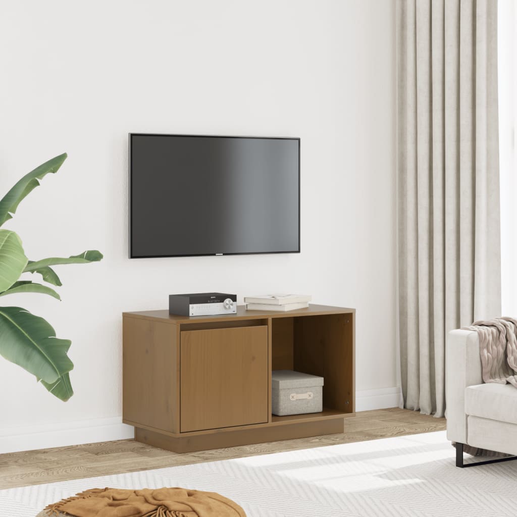 TV Cabinet Honey Brown Solid Wood Pine - 74×35×44cm