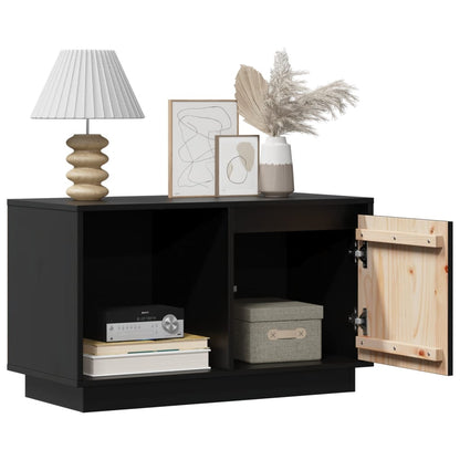 TV Cabinet Black Solid Wood Pine