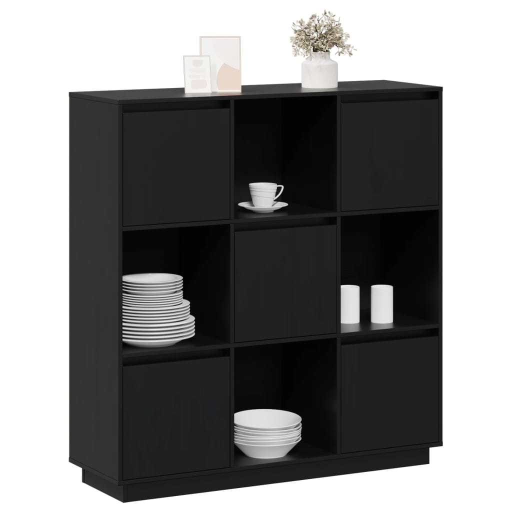 Highboard Black Solid Wood Pine