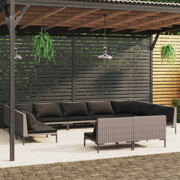  11 Piece Garden Lounge Set with Cushions Poly Rattan Dark Grey