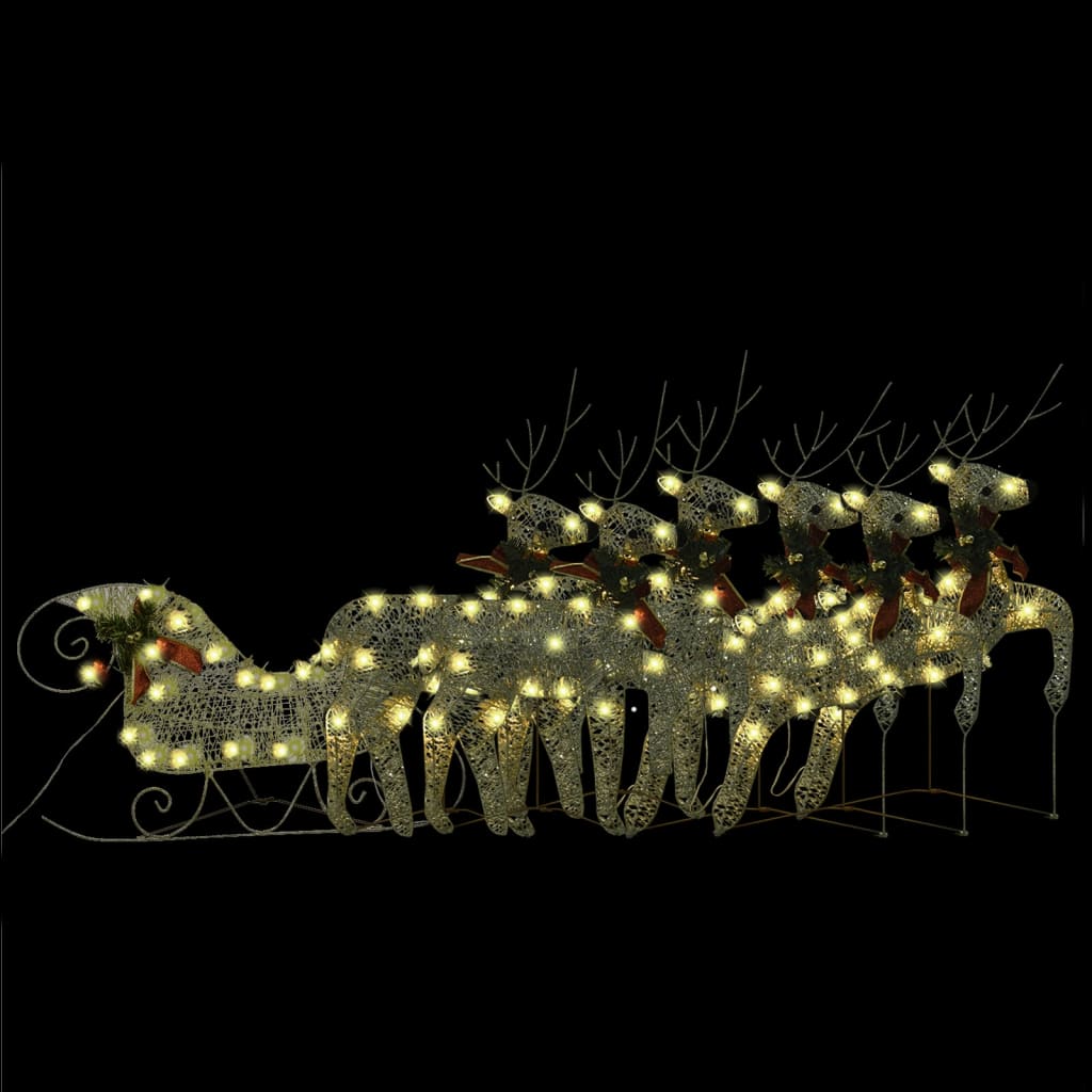 Reindeer & Sleigh Christmas Decoration 140 LEDs Outdoor Gold