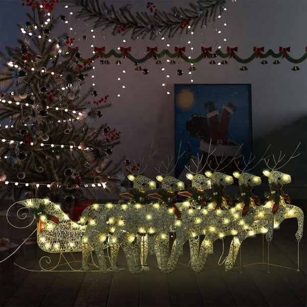  Reindeer & Sleigh Christmas Decoration 140 LEDs Outdoor Gold