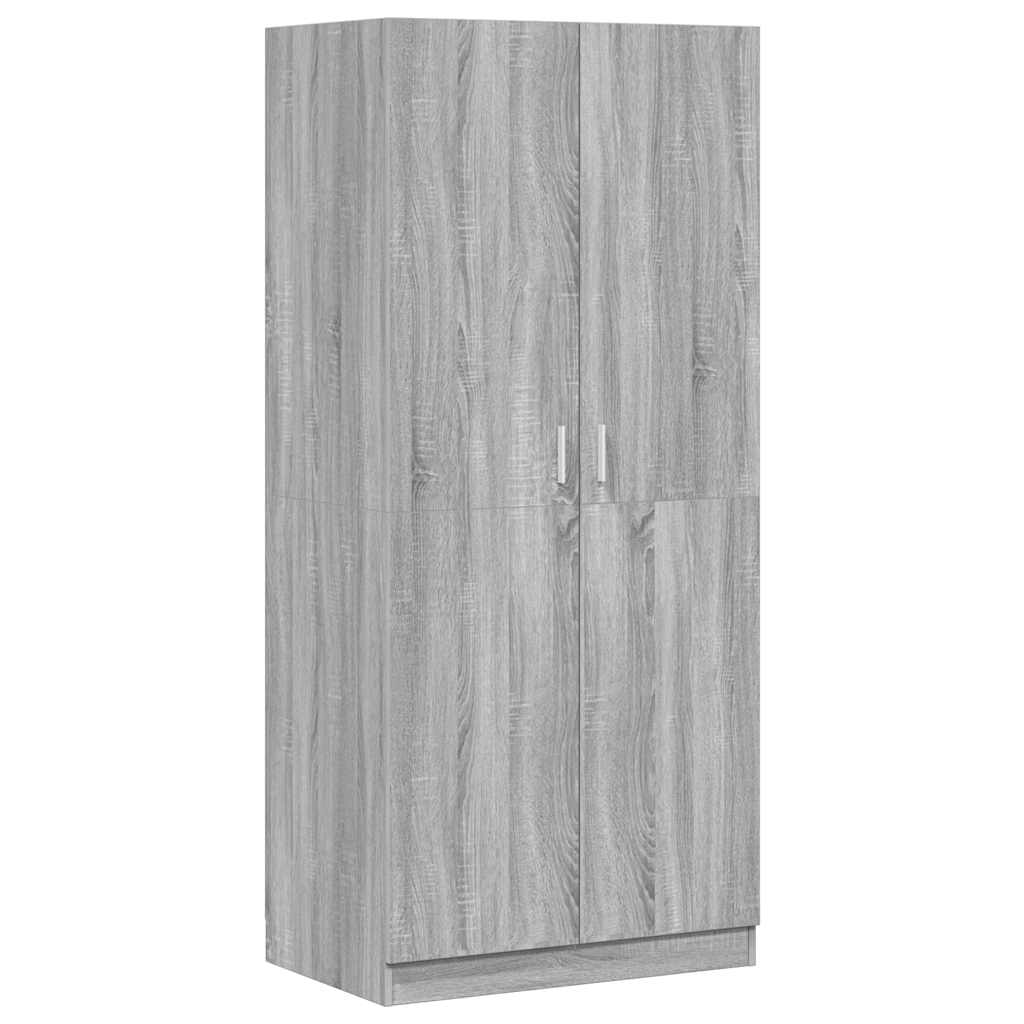 Engineered Wood Wardrobe Cabinet Freestanding Clothes Storage with Hanging Rail