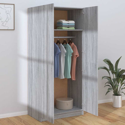 Engineered Wood Wardrobe Cabinet Freestanding Clothes Storage with Hanging Rail
