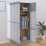 Engineered Wood Wardrobe Cabinet Freestanding Clothes Storage with Hanging Rail