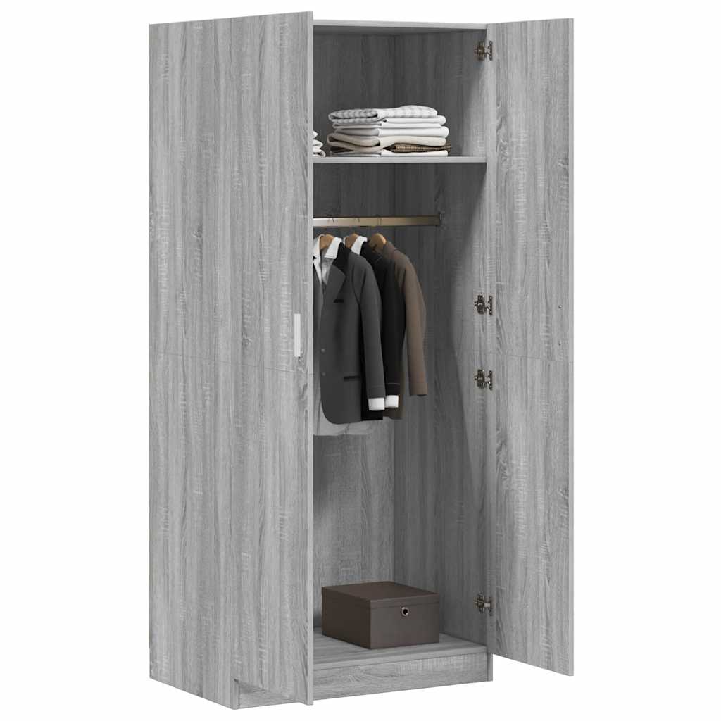 Engineered Wood Wardrobe Cabinet Freestanding Clothes Storage with Hanging Rail
