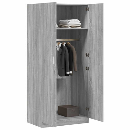 Engineered Wood Wardrobe Cabinet Freestanding Clothes Storage with Hanging Rail