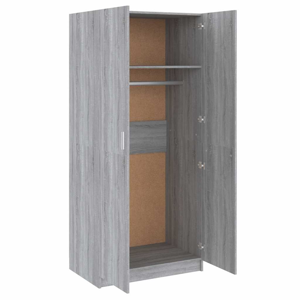 Engineered Wood Wardrobe Cabinet Freestanding Clothes Storage with Hanging Rail