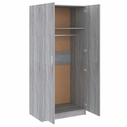 Engineered Wood Wardrobe Cabinet Freestanding Clothes Storage with Hanging Rail