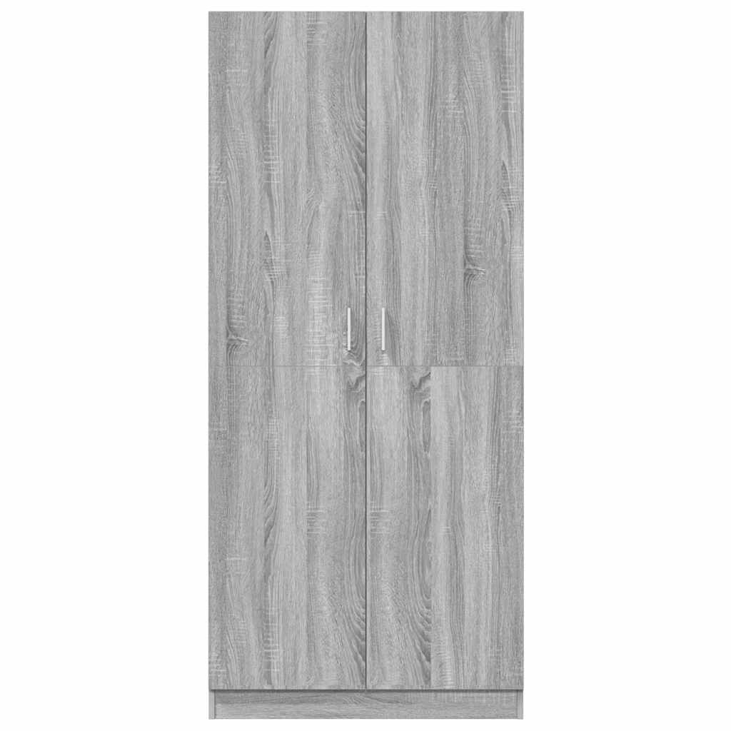Engineered Wood Wardrobe Cabinet Freestanding Clothes Storage with Hanging Rail