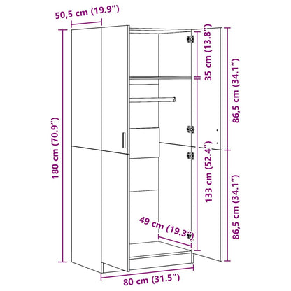 Engineered Wood Wardrobe Cabinet Freestanding Clothes Storage with Hanging Rail