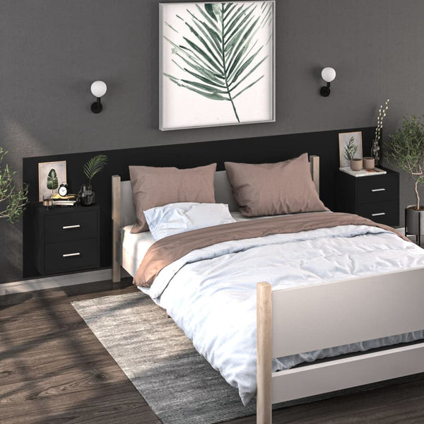 Wall-mounted Bedside Cabinets 2 pcs /Black