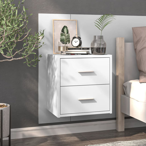  Wall Bedside Cabinet White High Gloss Engineered Wood