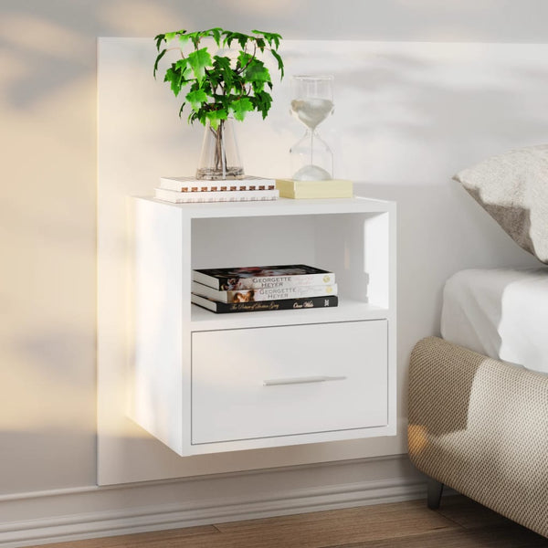  Wall Bedside Cabinet White Engineered Wood