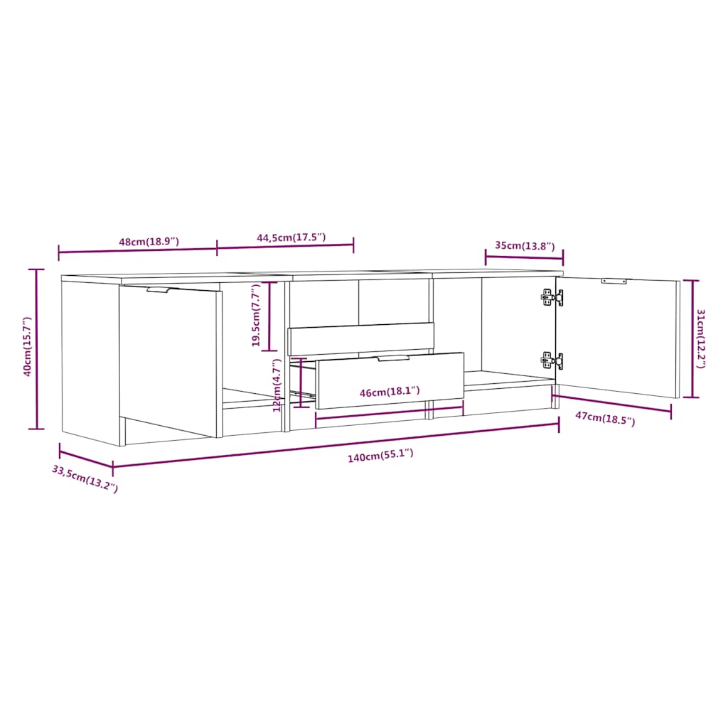 White TV Cabinet 140cm Engineered Wood | HomeAndLiving