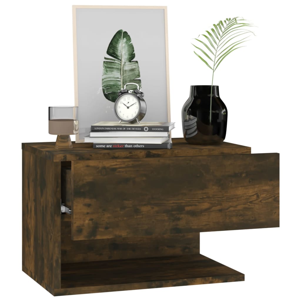 Wall Bedside Cabinets Smoked Oak Engineered Wood