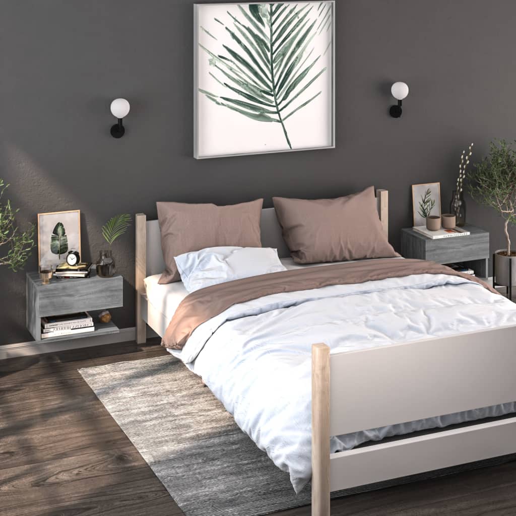 Wall Bedside Cabinets 2 pcs Grey Sonoma - 46×29.5×30cm