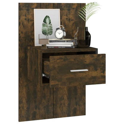 2 pcs Wall Bedside Cabinets Smoked Oak Engineered Wood