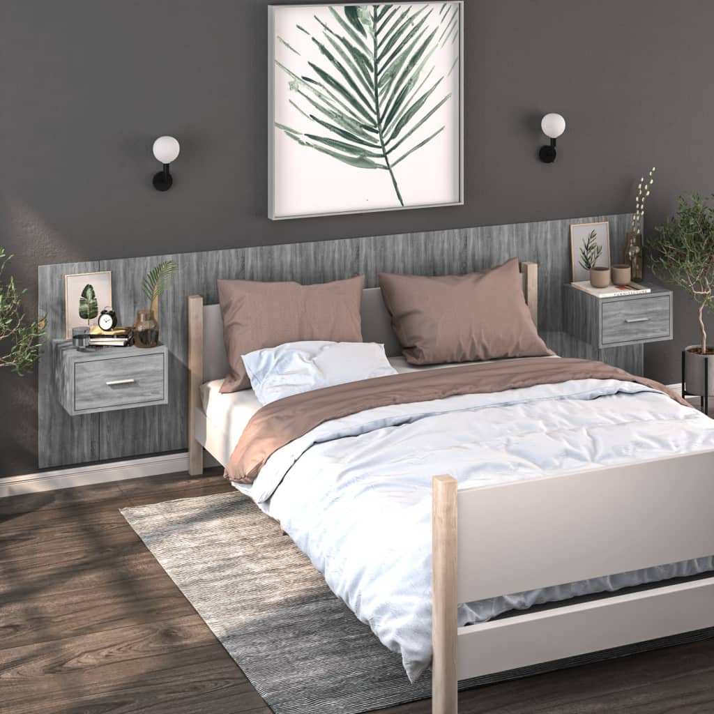 Wall Bedside Cabinets 2 pcs Grey Sonoma - 48.5×32.5×80cm