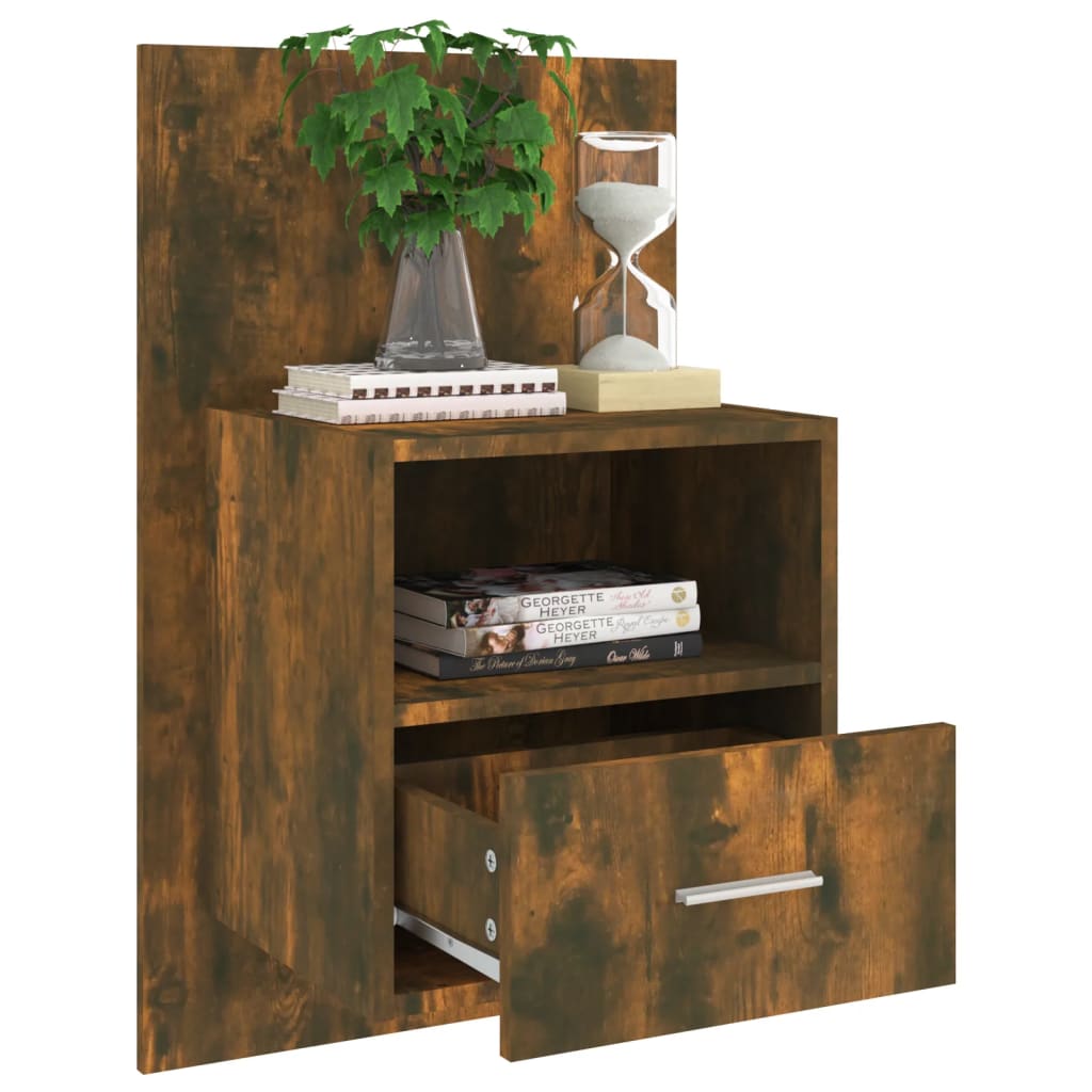 Wall Bedside Cabinet Smoked Oak Engineered Wood