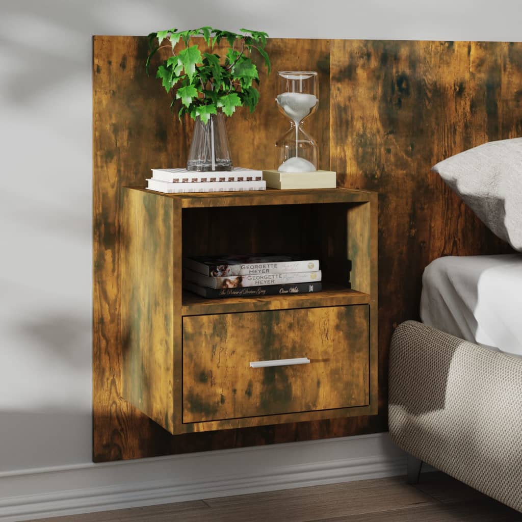Wall Bedside Cabinets Smoked Oak Engineered Wood 2 pcs