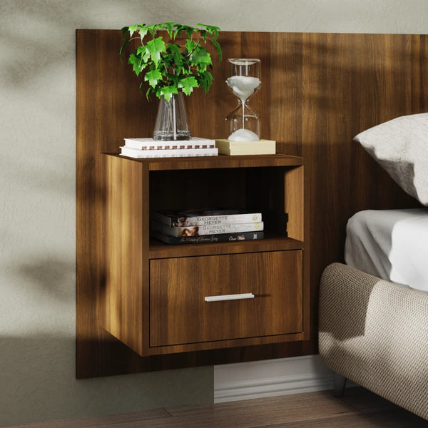  Wall Bedside Cabinet Brown Oak Engineered Wood
