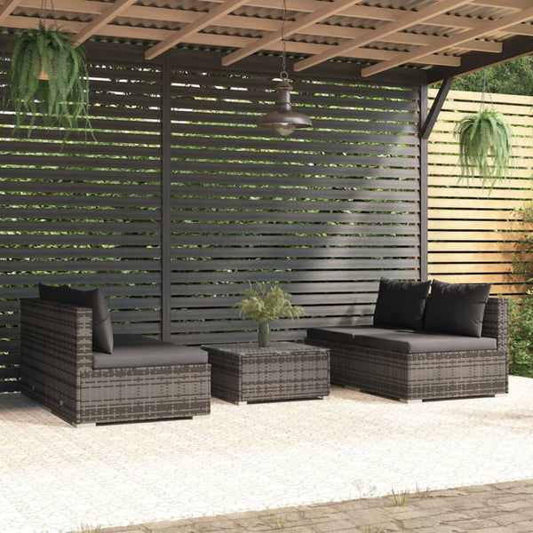  Sophisticated Serenity: 5-Piece Garden Lounge Set with Plush Grey Rattan and Cushions