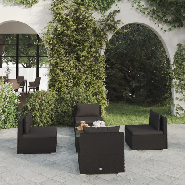  Chic Rattan Retreat: 5-Piece Garden Lounge Set with Plush Grey Cushions