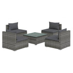 Rattan Tranquility in Grey: 5-Piece Garden Lounge Set with Plush Cushions