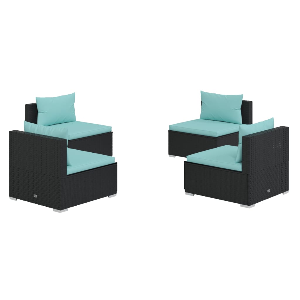 4 Piece Garden Lounge Set with Cushions Poly Rattan Black - 70×70×60.5cm